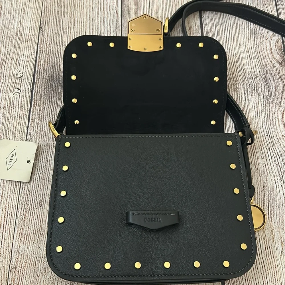 Fossil Black Studded Crossbody Bag - EUC